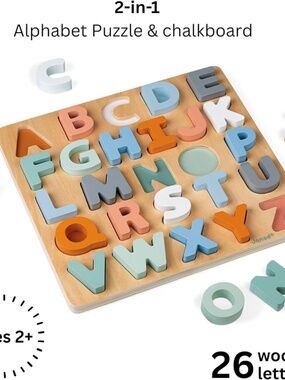 Janod Wooden Alphabet Puzzle – Pastel Multi-Color Letter Board